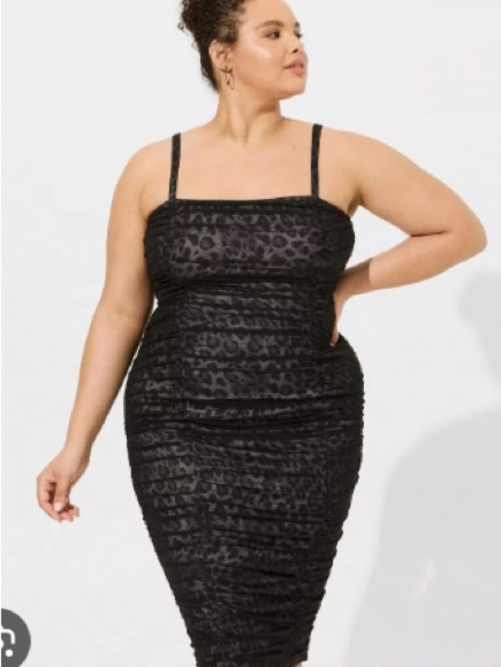 Torrid Black Leopard-Print Ruched Midi Bodycon Dress